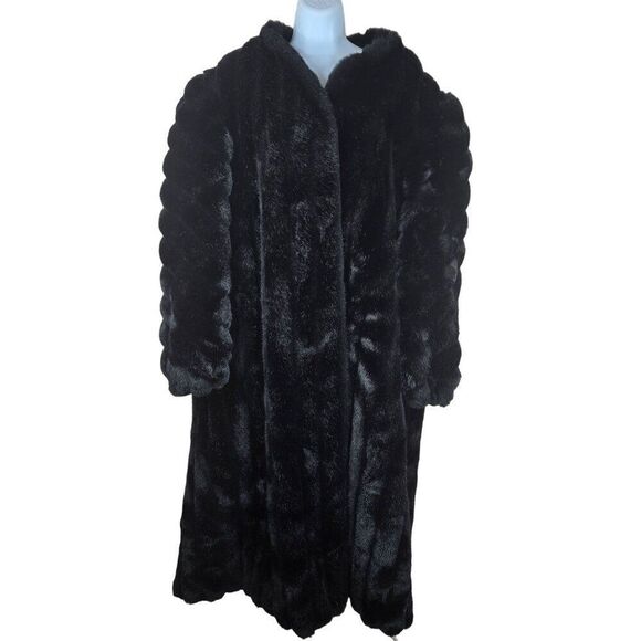 Vintage 50s 60s Luxurious Black XL Faux Fur Coat Mob Wife NEW With Flaws - Picture 1 of 12